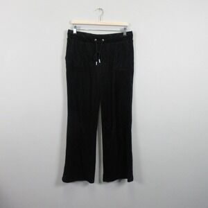 Bebe Womens Black Velour Track Pants Y2K Wide Leg Rhinestone Logo Drawstring XL